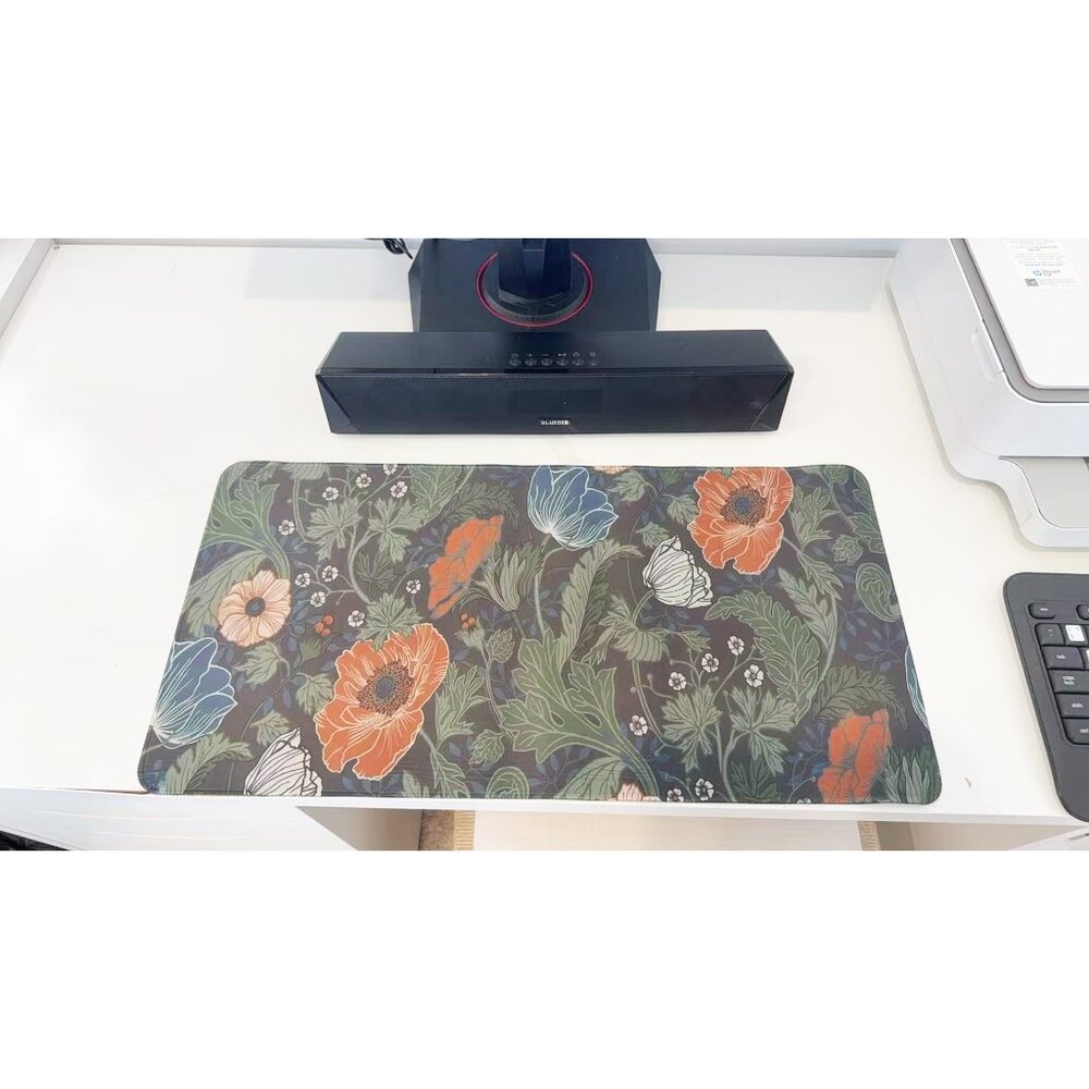 Vintage Floral Poppy Desk Mat - Large Waterproof Mouse Pad for Home Office